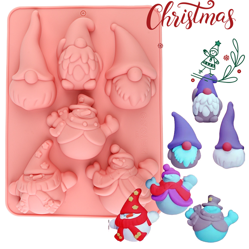 Resin Craft Ideas - 6-delige siliconen bakvorm voor kerstgnome-cakes, geschikt