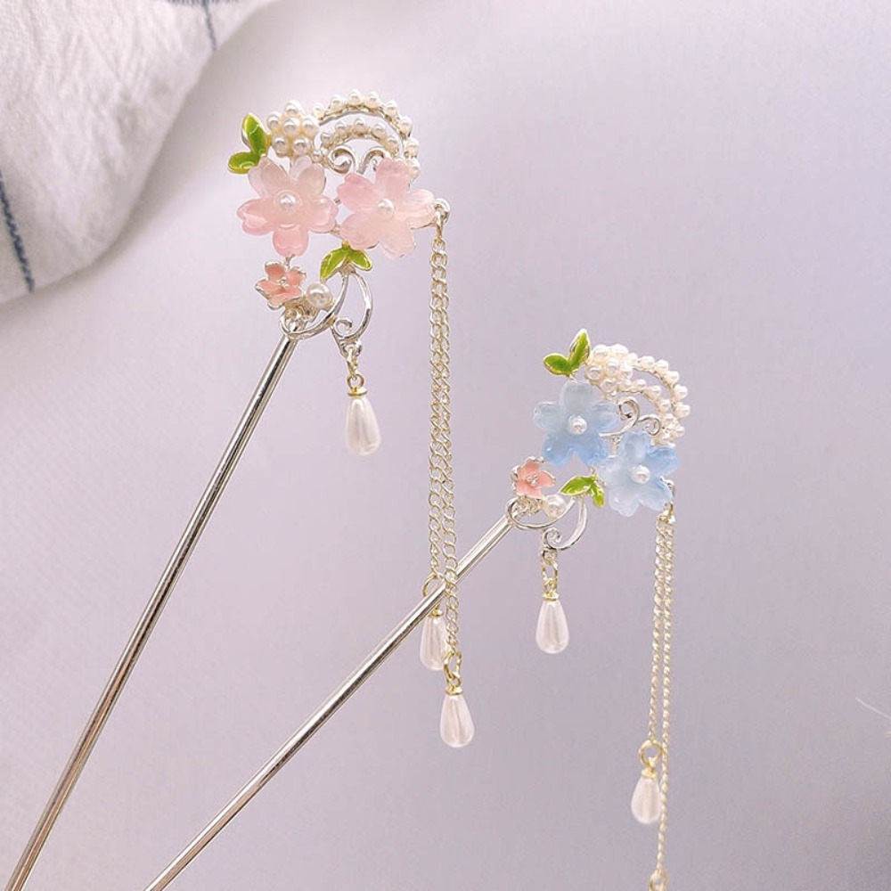 Resin Craft Ideas - 1-delige Chinese stijl haarstok: roze harsbloemen,